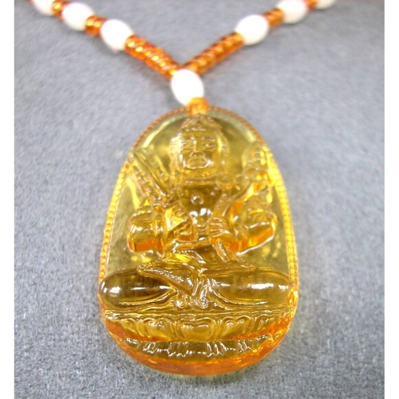 Amber Buddha Pendant Necklace With Beaded Chain 24" - Picture 2 of 6
